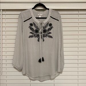 Striped Black and White Embroidered Women's Top